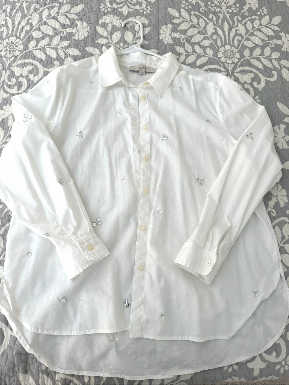 LOFT White Button-Down Shirt with Subtle Embellishments